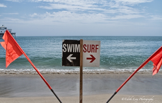 Malibu, California, surfing, beach, ocean, pacific ocean, swim, pier, sign, flags, travel photography